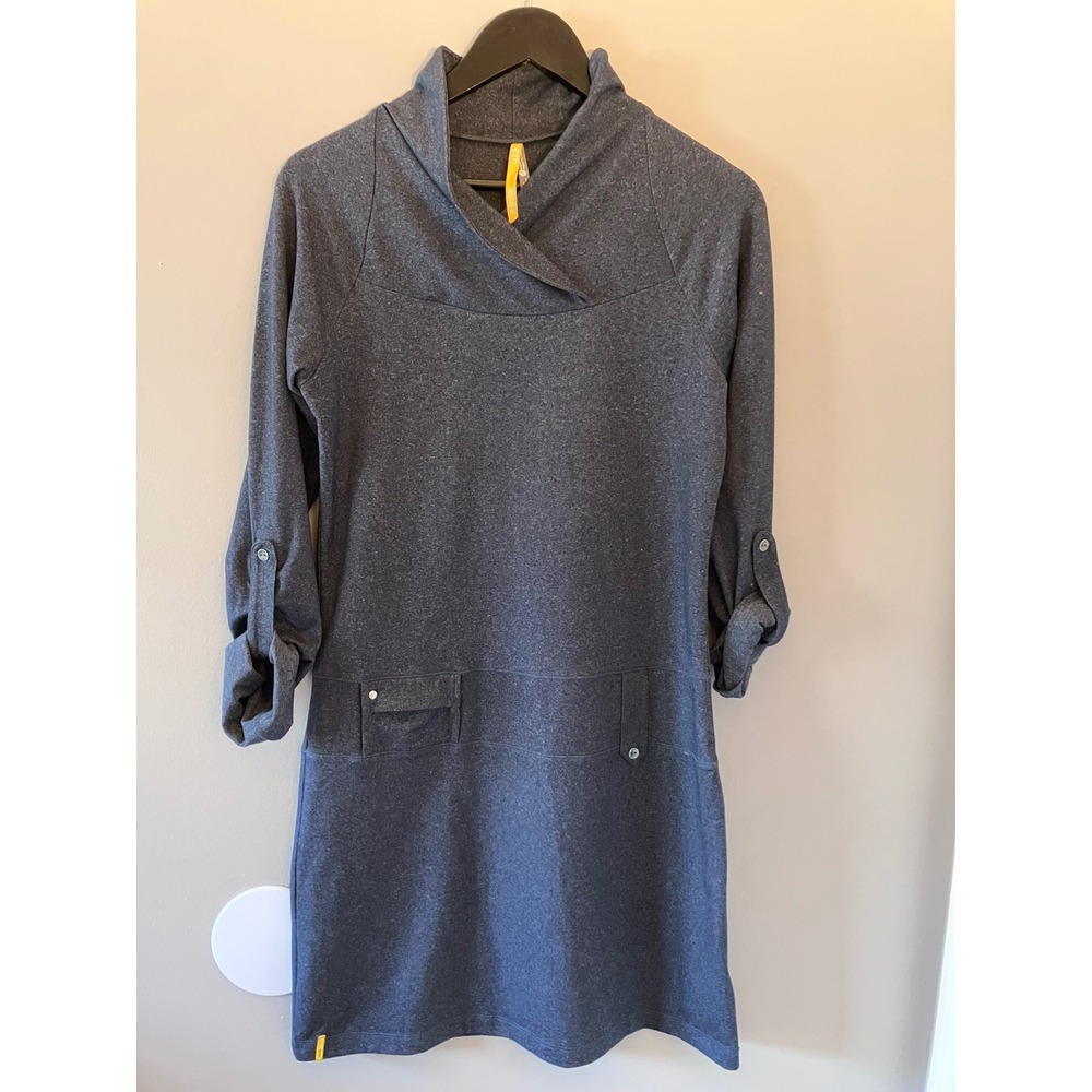 Lole Womens Cowl Neck Roll Tab Sleeve Dress Navy Blue Heathered Stretch Size M